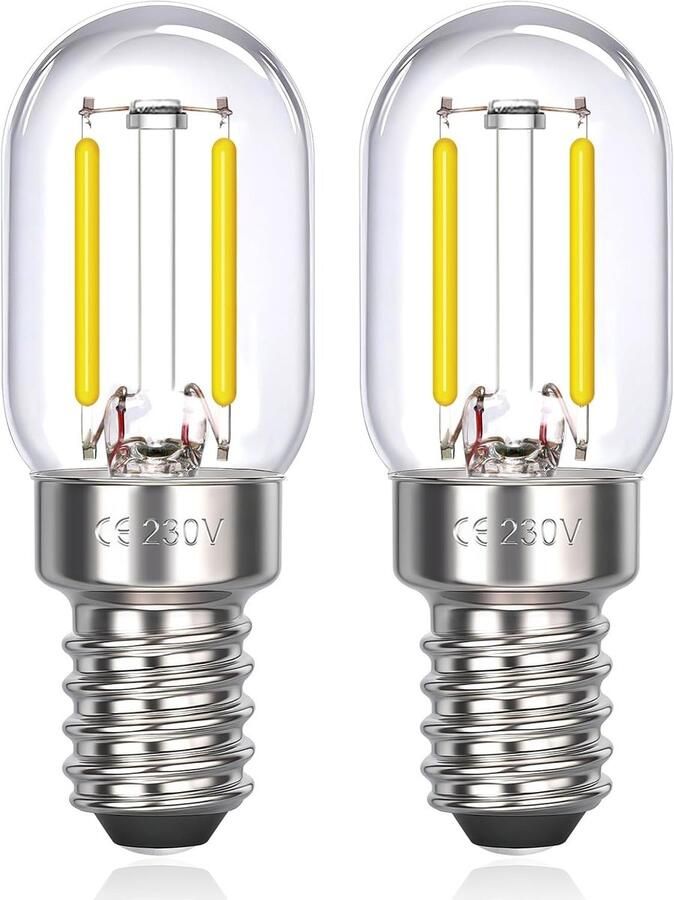 E14 LED Koelkastlamp 2W Koud Wit 6000K 200LM voor Koelkast Afzuigkap en Naaimachine Energiezuinige Verlichting Niet Dimbaar Verpakking van 2 Stuks