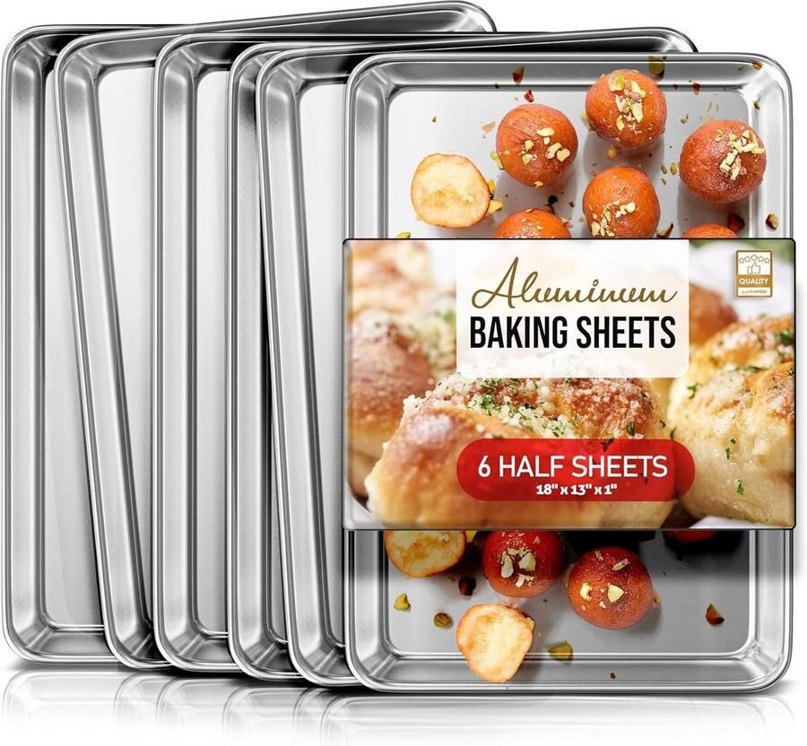 Eatex Aluminium bakplaatset 6-pack koekjesbladset stalen bakpanset Warpbestendige koekjesbladen voor bakken anti-aanbakset Half vel bakpannen set bakplaten voor oven halve plaat pan