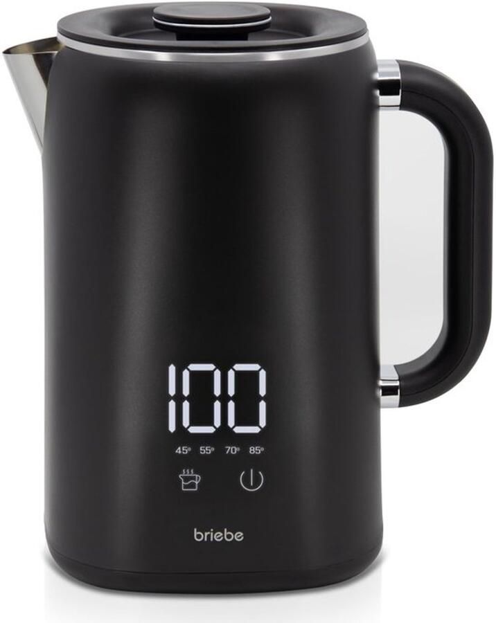 EBoil Elektrische Waterkoker 1 7 l Digitale Temperatuurregelaar 45°C tot 100°C warm-functie 1500 W Roestvrij Staal Binnen BPA-vrij 360° Basis -Controller Zwart