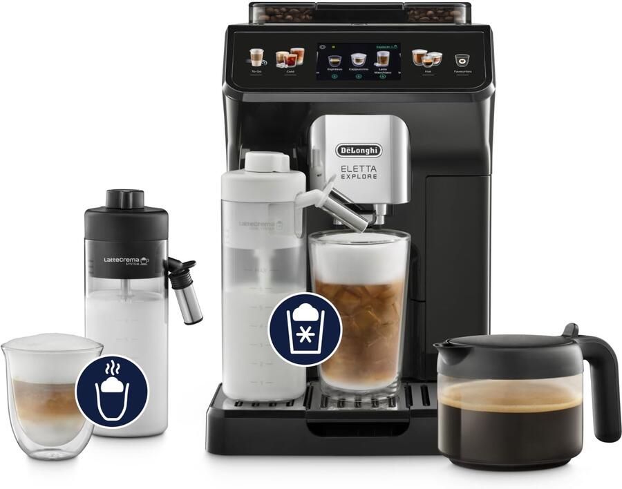 ECAM452.67.G Volautomatische Espressomachine met Cold Brew LatteCrema Melkreservoir 50+ Recepten van Warme & Koude Dranken Kleuren Touchscreen Inclusief Koffiekan Grijs