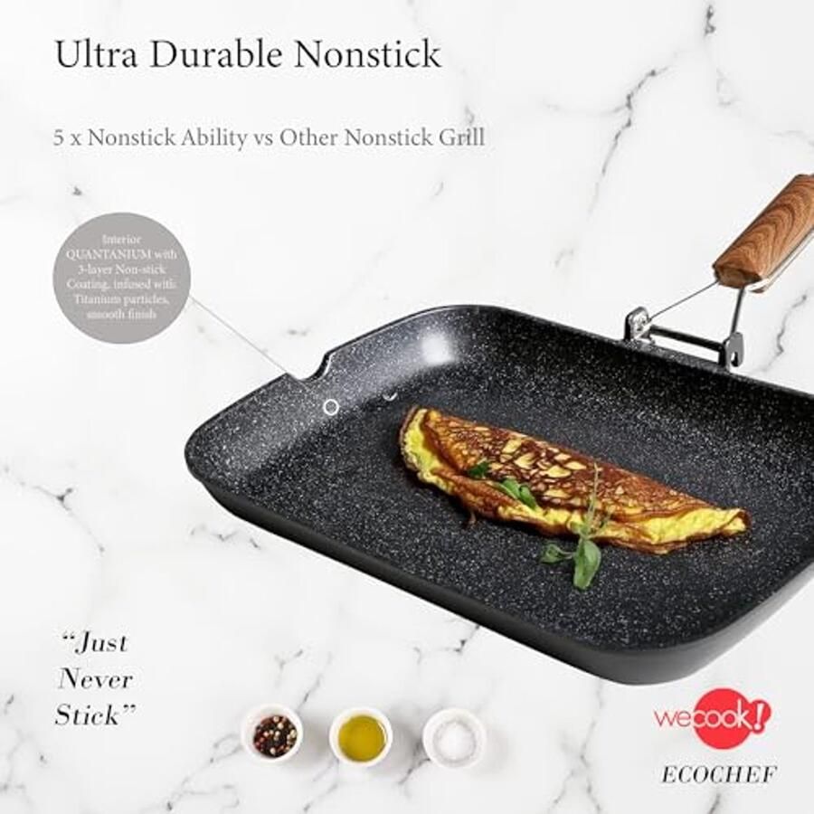 Ecochef Titanium Grillpan 34 x 24 cm Inductie Antiaanbaklaag Milieuvriendelijk Inklapbaar