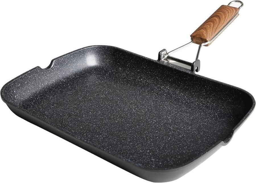 Ecochef Titanium Grillpan 34 x 24 cm Inductie Antiaanbaklaag Milieuvriendelijk Inklapbaar
