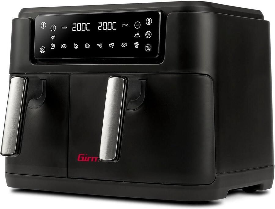 Ecofrit luchtfriteuse met digitale besturing 2400 W 9 liter Twee kookzones antiaanbaklaag receptenboek