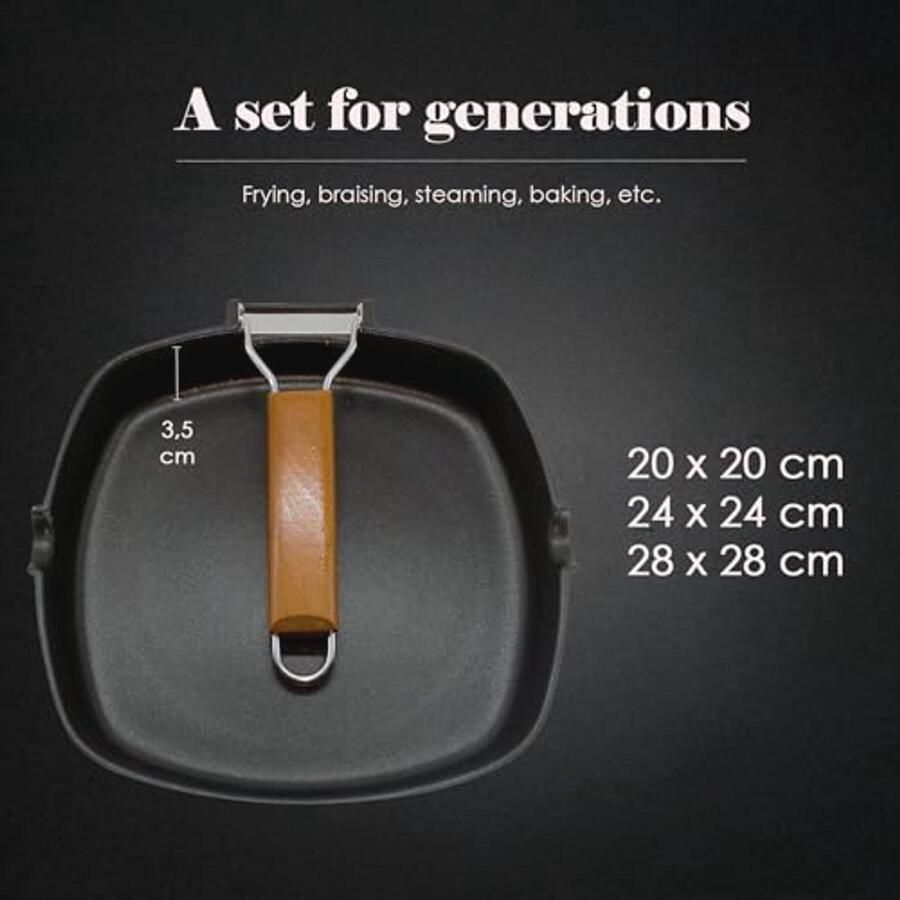 Ecostone Grillpan 24x24 cm Inductie en Gas Geschikt Anti-aanbaklaag Opvouwbare Handgreep