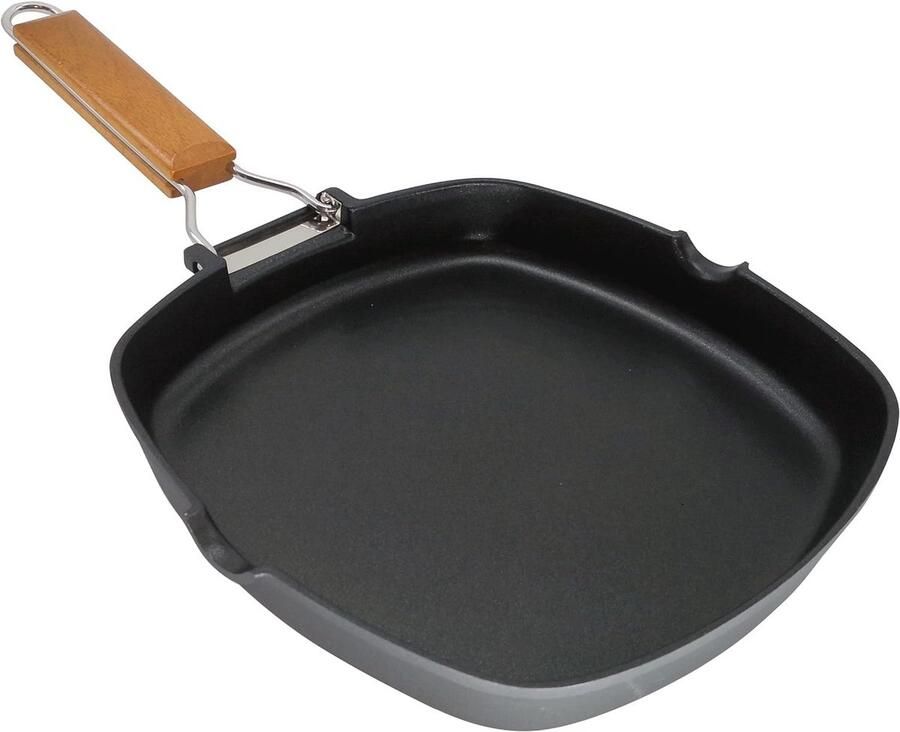 Ecostone Grillpan 24x24 cm Inductie en Gas Geschikt Anti-aanbaklaag Opvouwbare Handgreep