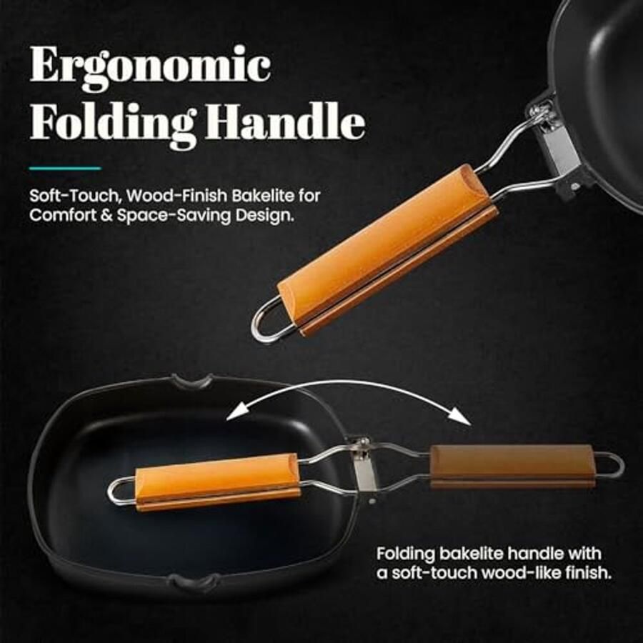 Ecostone Grillpan 24x24 cm Inductie en Gas Geschikt Anti-aanbaklaag Opvouwbare Handgreep