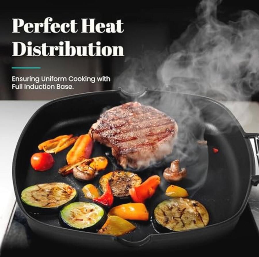 Ecostone Grillpan 24x24 cm Inductie en Gas Geschikt Anti-aanbaklaag Opvouwbare Handgreep - Foto 3
