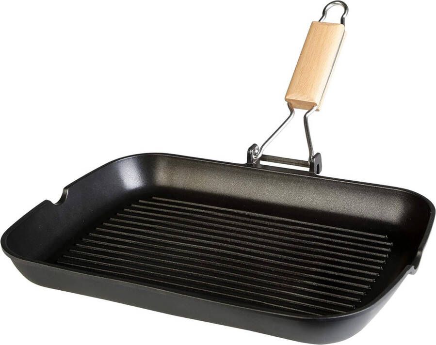 Ecostone Grillpan voor Inductie Milieuvriendelijke Anti-aanbaklaag 34 x 24 cm Ergonomisch Houten Handgreep