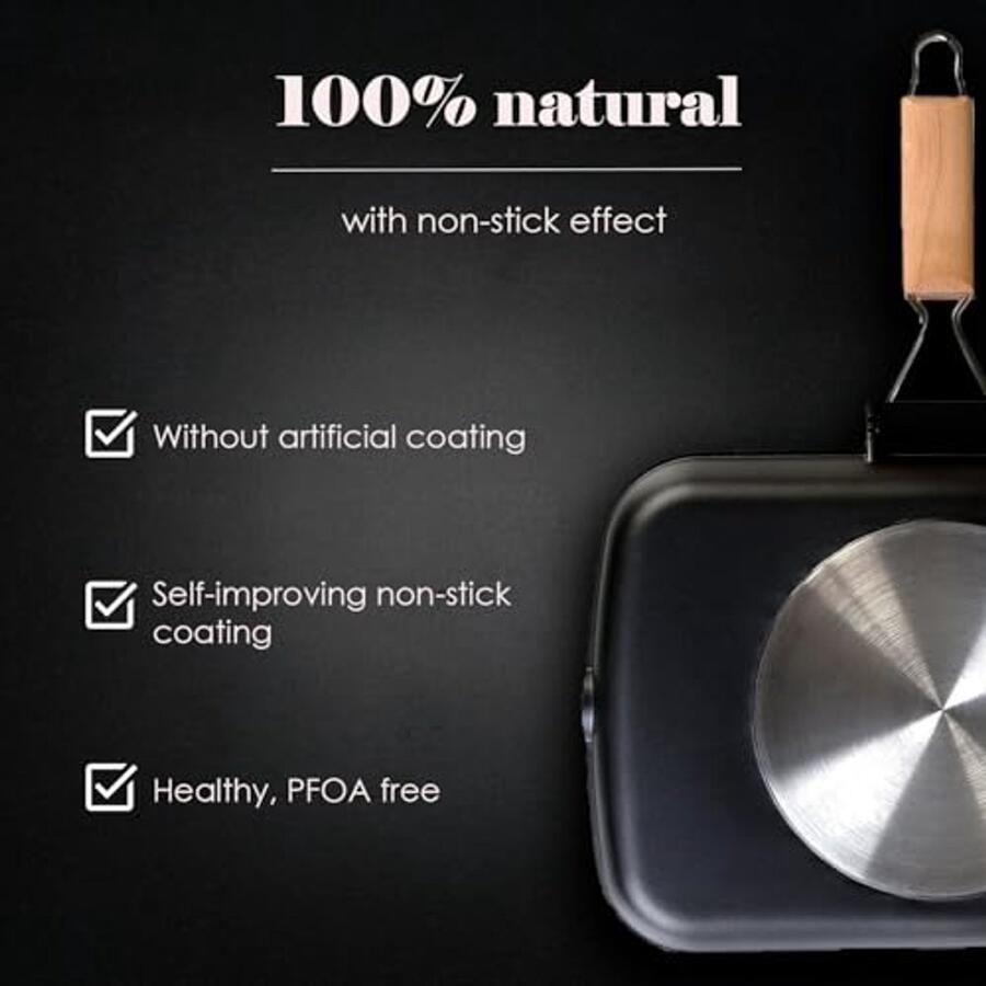 Ecostone Inductiegrill 34 x 24 cm Milieuvriendelijk en Antiaanbaklaag Geschikt voor Inductie en Alle Warmtebronnen