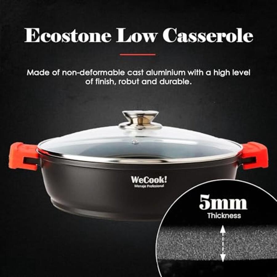 Ecostone Inductiepan met Glasdeksel 24 cm Milieuvriendelijk en PFOA-vrij Geschikt voor Alle Warmtebronnen - Foto 3