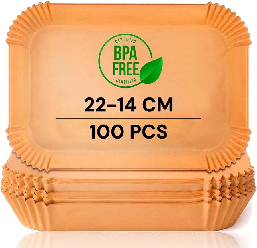 Edihome 100 stuks bakpapier voor heteluchtfriteuse 100 stuks 22 x 14 cm rechthoekig BPA-vrij accessoires heteluchtfriteuse wegwerp voor oven