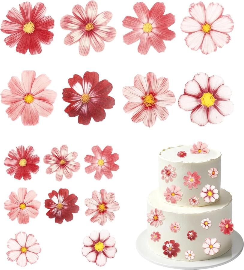 Eetbare Bloemen als Taarttoppers Eetbare Bloemen van Kleefrijstpapier voor Taartdecoraties Geschikt voor Bruiloften Verjaardagen Babyborrels en Andere Feestjes