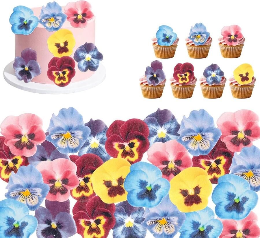 Eetbare Bloemen Taart Decoraties Tricolor Viola Eetbare Bloesems Cupcake Toppers Ouwel Papier Taart Decoraties voor Bruiloft Baby Shower Lente Bruid Verjaardag Feest Benodigdheden