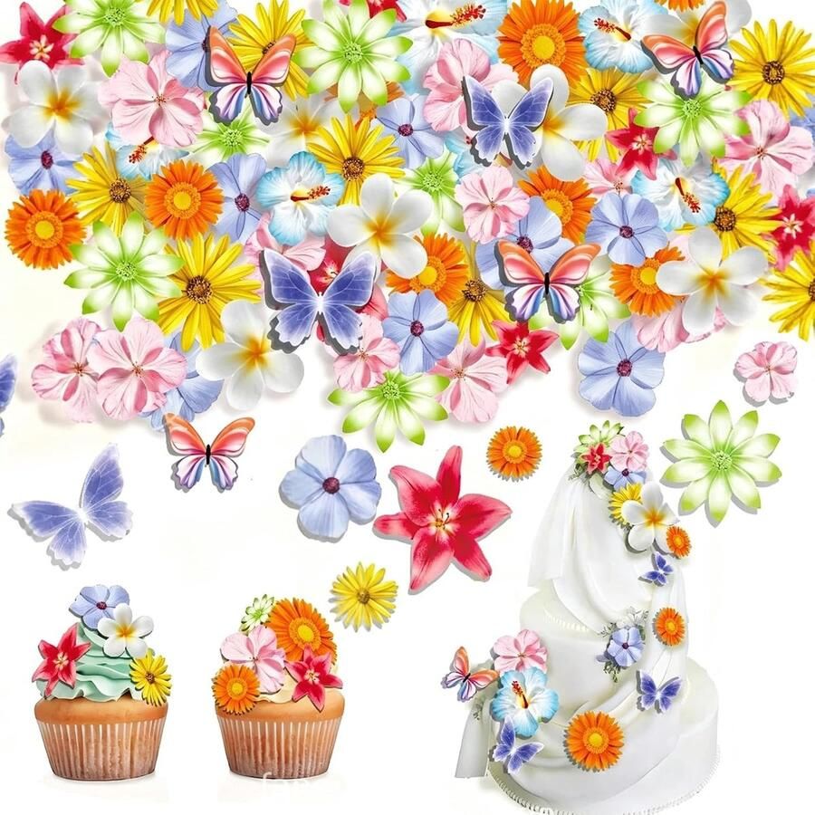 Eetbare bloemen voor cupcakes bloemen en vlinders eetbare bloemen voor taart taartdecoratie lijm rijstpapier decoratieve taart voor bruiloften verjaardagen
