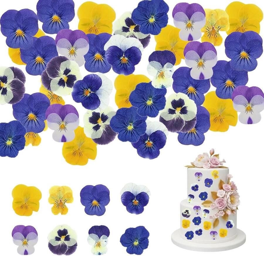 Eetbare bloemen voor het versieren van taarten gedroogd en geperst – kleurrijk assortiment van Viola tricolor-viooltjes voor cocktails en cupcakes
