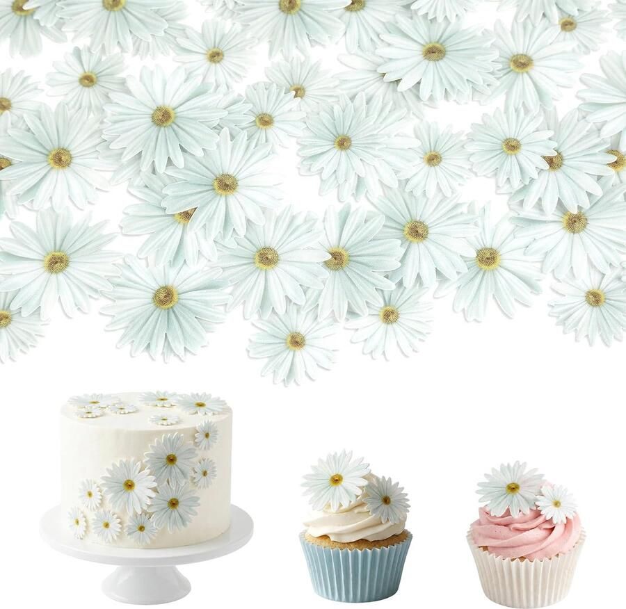 Eetbare bloemen voor taart rijstpapier madeliefjes 4 2 cm 3 cm