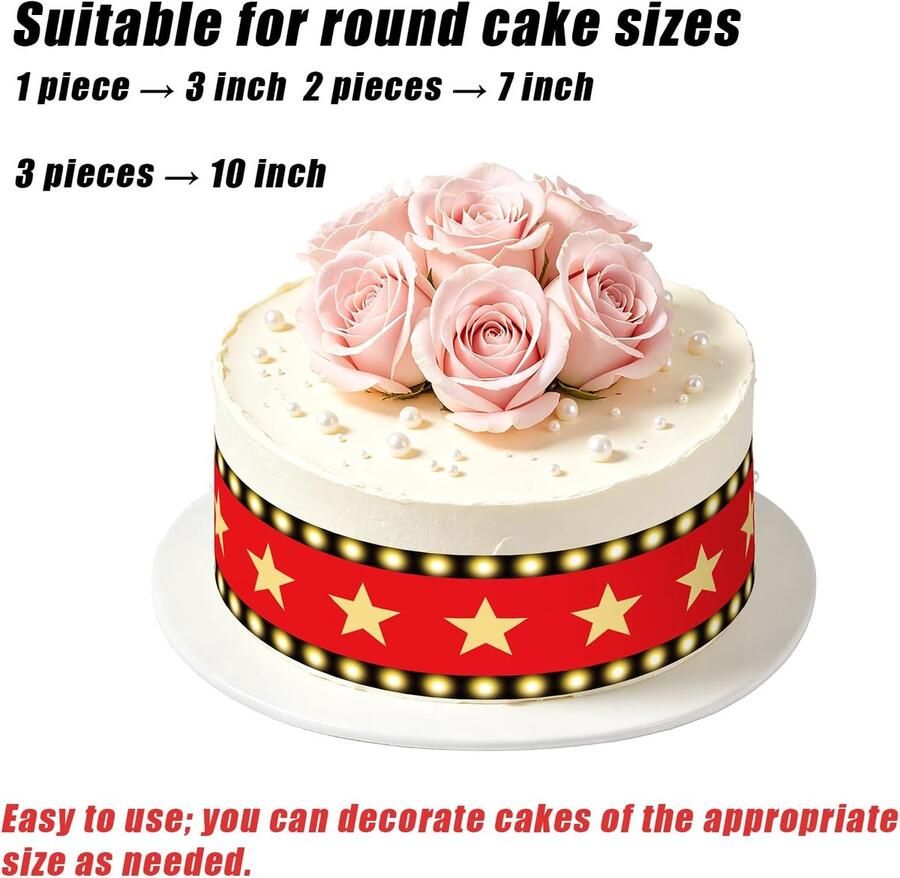 Eetbare Cakerandstrips 28x6 2cm Voorgesneden Filmavond-Rode-Loperprint van Kleefrijstpapier Cakeranden voor Verjaardagsfeestdecoratie