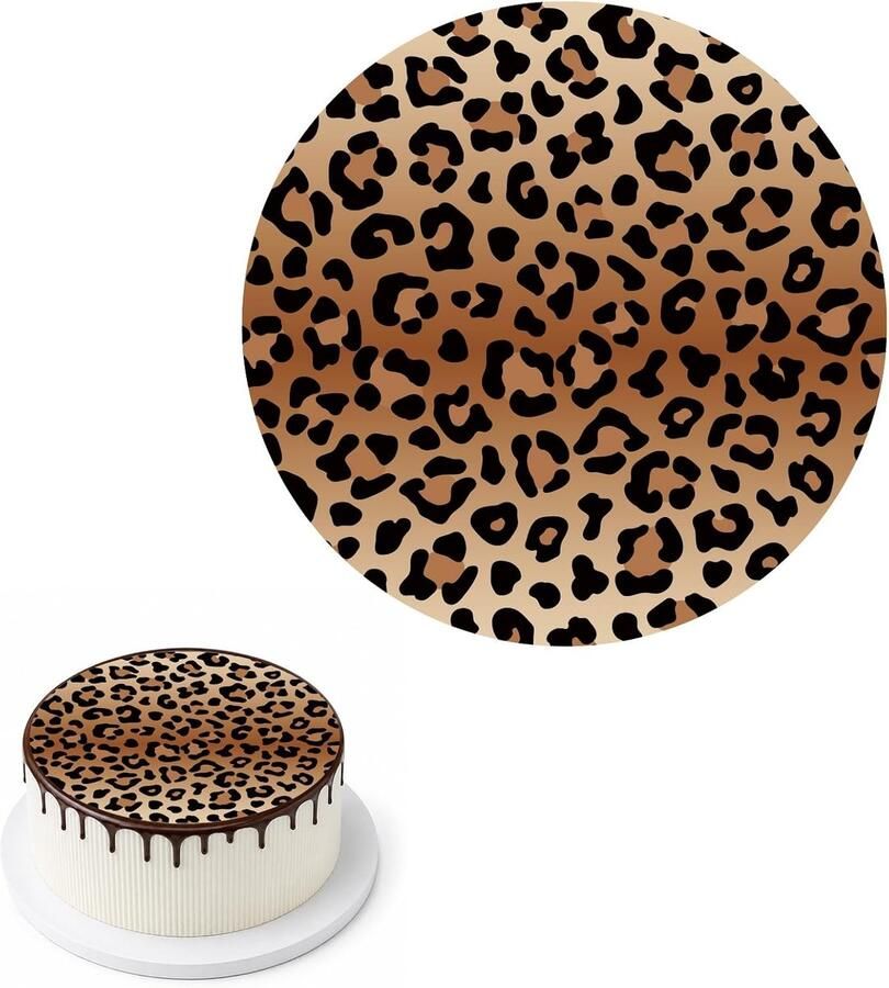 Eetbare Caketopper 14cm Voorgesneden Verloop Luipaardprint Wafelpapier Decoratie voor 14cm Ronde Taart of Groter voor Verjaardagsfeest Viering Bakbenodigdheden