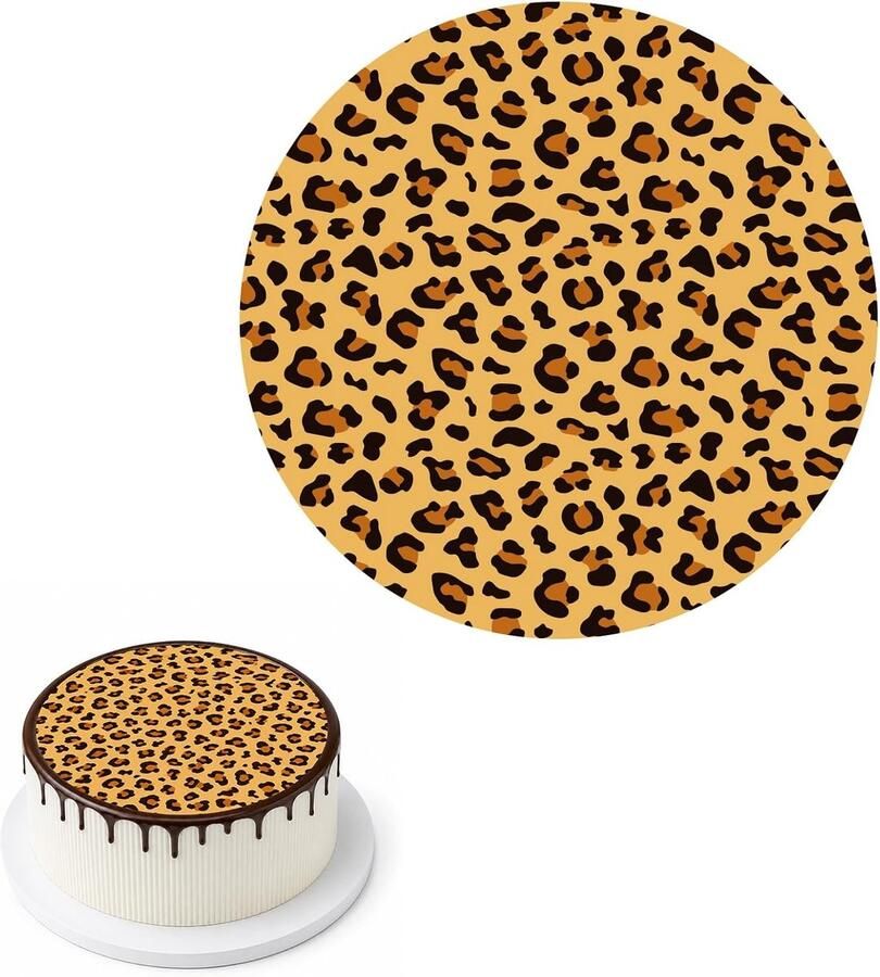 Eetbare Caketopper Rond Kleefrijstpapier Jachtluipaardprint Eetbare Afbeelding voor 14cm & Grotere Cakes Dier Thema Decoratie voor Verjaardagsfeest Benodigdheden