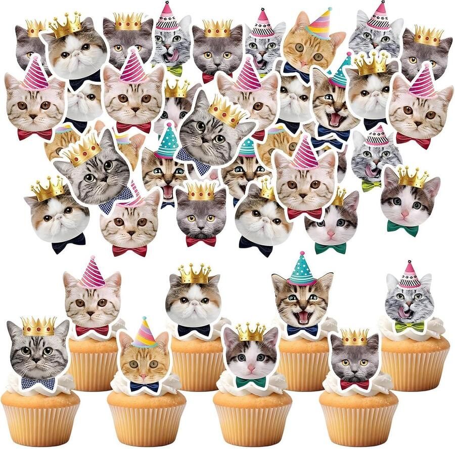 Eetbare cupcake-toppers voor katten cupcake-toppers kattenmuffindecoratie verjaardag katten taartdecoratie verjaardag voor kat huisdieren feestdecoraties