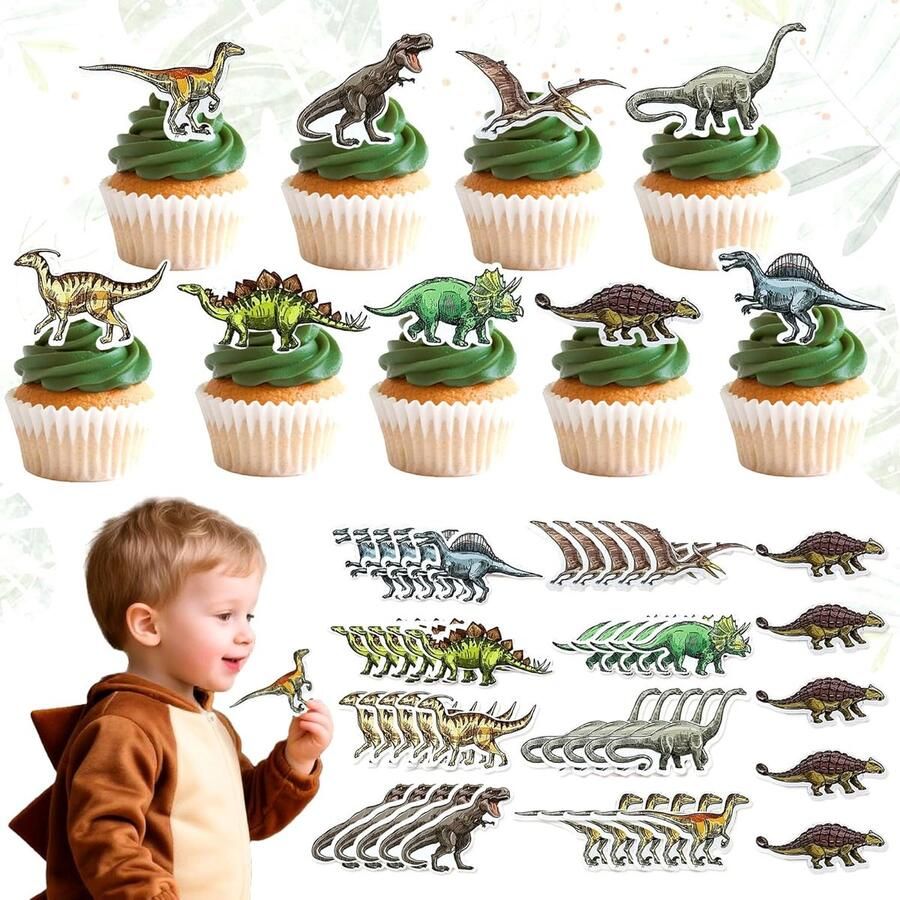 Eetbare dino rex dinosaurus cupcake taart versieringen muffin desserts eetbare feestversieringen voor feesten feestjes evenementen babyfeesten feestaccessoires