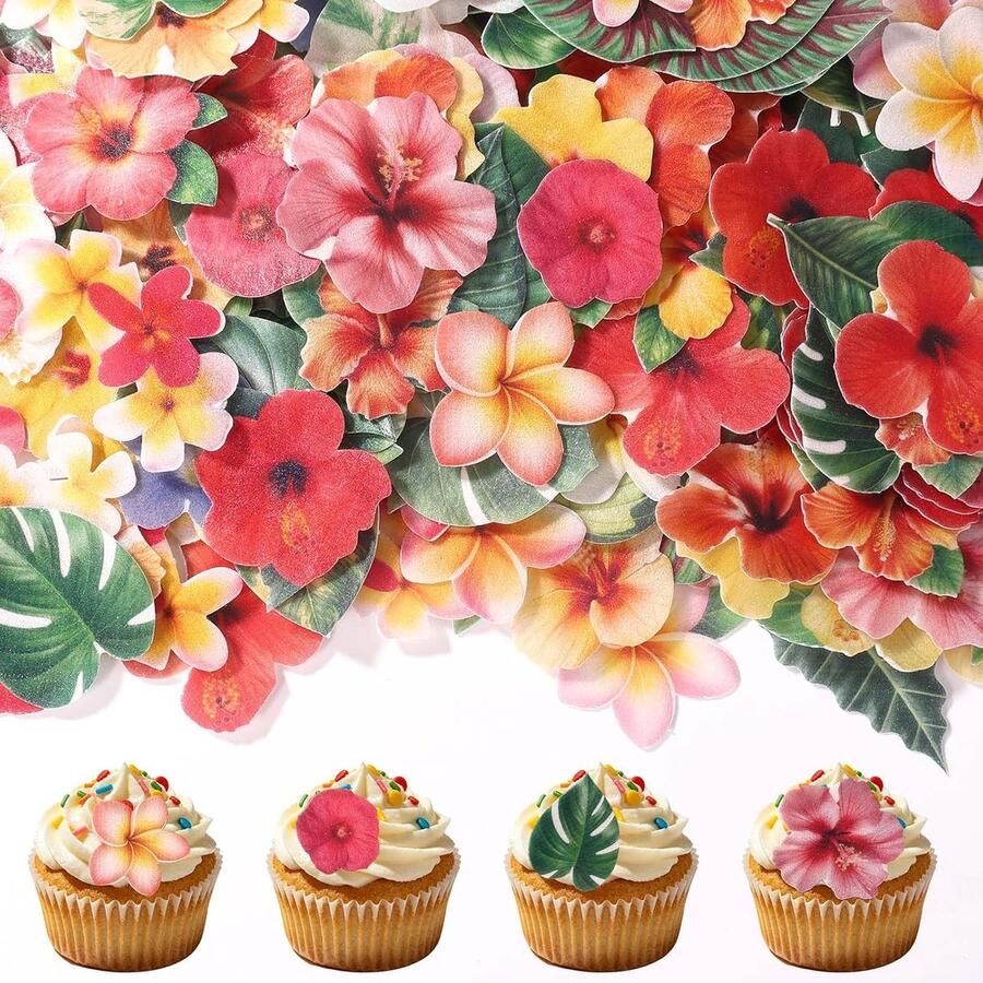 Eetbare Hawaiiaanse Taartdecoraties Eetbare Bloemen in Hawaiiaans Tropisch Design met 40 Verschillende Patronen voor Zomerse Verjaardagsfeesten en Bakbenodigdheden (Multicolor)