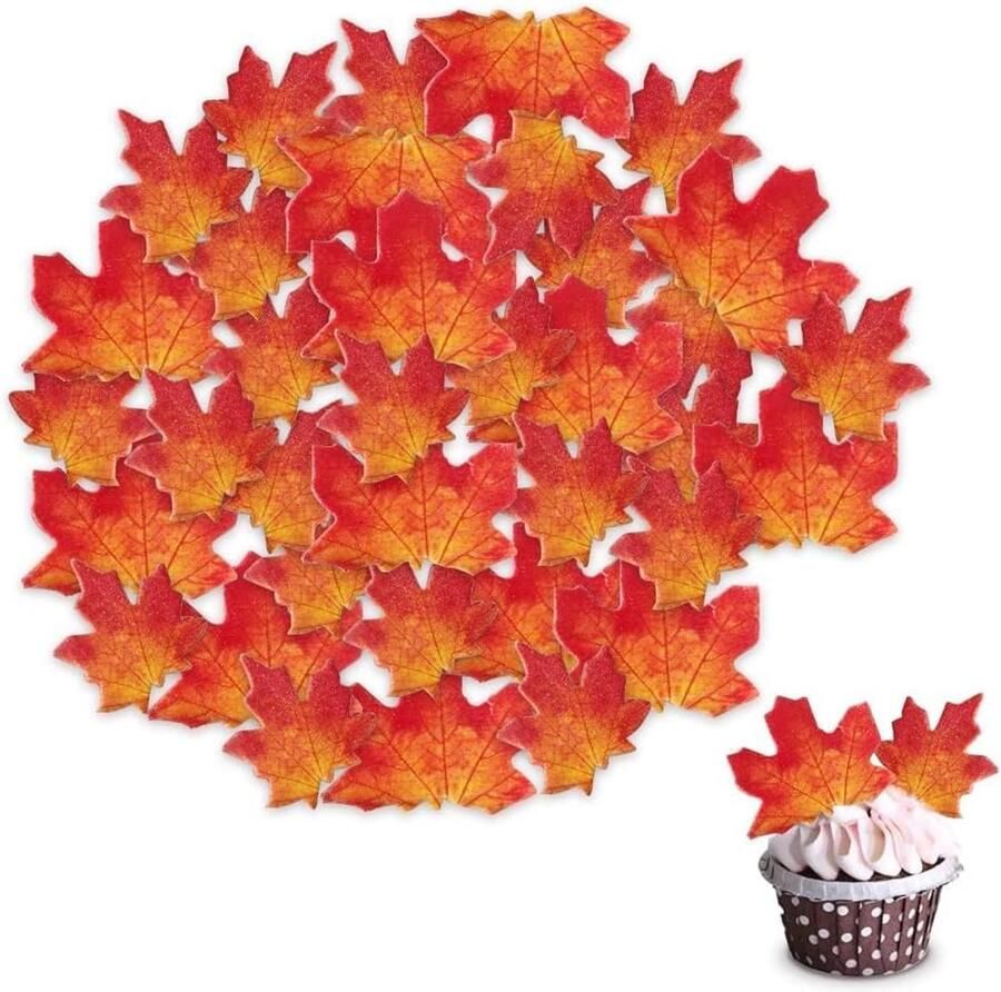 Eetbare herfstbladeren cupcaketoppers esdoornbladeren taarttoppers eetbare goudblad cupcaketoppers wafelpapier herfstbladtaartdecoraties voor herfst Thanksgiving feest
