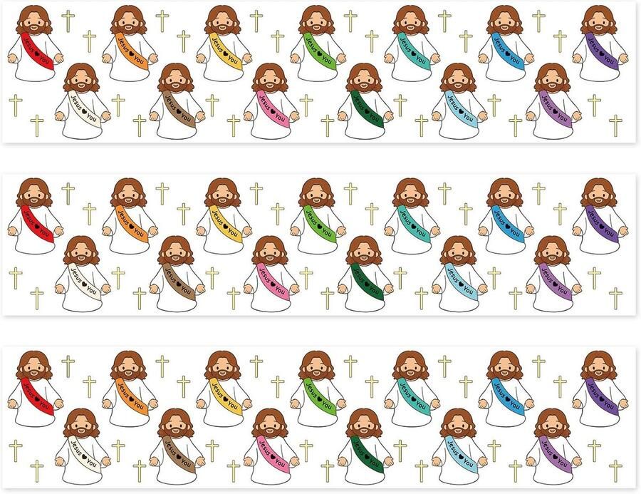 Eetbare Jesus Taartrand Omwikkeling 28x6 2cm Wafer Papier Taartwikkel Stroken Christelijk Jesus Hou van Je Kruis Eetbare Decoraties voor Doop Eerste Pasen Religieus Feest Taarten