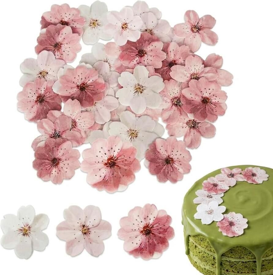 Eetbare kersenbloesem-taartdecoraties 4 stijlen van wafelpapier