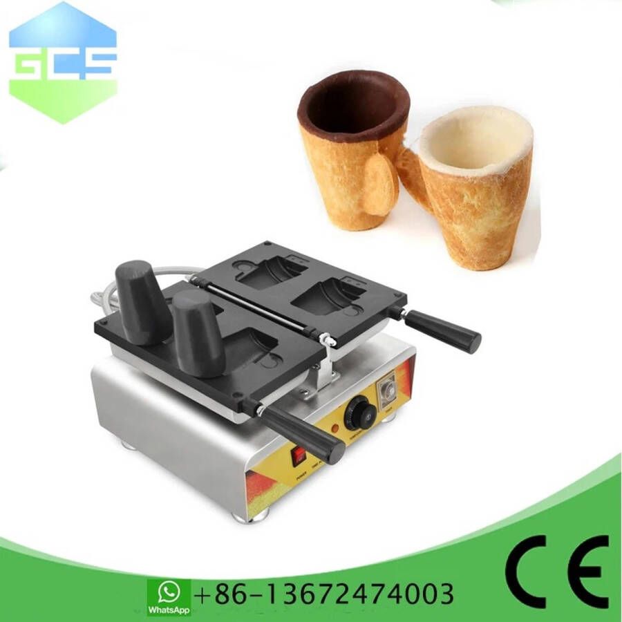 Eetbare Koffiekop Wafelijzer Machine Anti-Stick Wafel Beker Bakker Waterbeker Wafel Machine Elektrische 220V Eetbare Theekop Wafel Professioneel Gebruik in Oud-Hollandse Gebakkramen Foodtruck Lunchroom Restaurant Horeca Wafel cup cakemaker machine