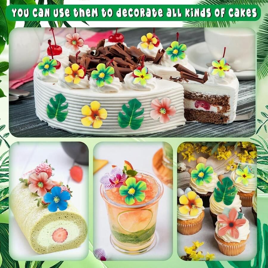 Eetbare papieren taartdecoraties waaronder 35 eetbare bloemen en 48 eetbare bladeren voor cupcaketoppers eetbare taartdecoraties en jungleverjaardagsdecoraties voor Hawaï