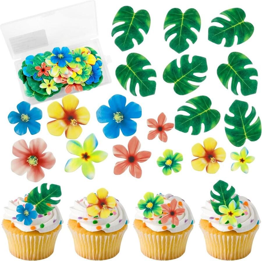 Eetbare papieren taartdecoraties waaronder 35 eetbare bloemen en 48 eetbare bladeren voor cupcaketoppers eetbare taartdecoraties en jungleverjaardagsdecoraties voor Hawaï