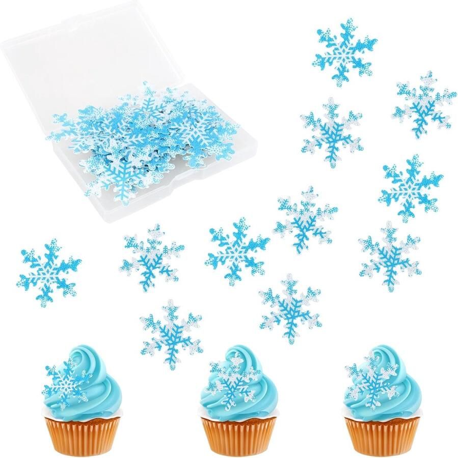 Eetbare Sneeuwvlokken Cupcake Toppers Eetbare Sneeuwvlokken Taartdecoraties voor een Winterse Verjaardag met Bevroren Thema