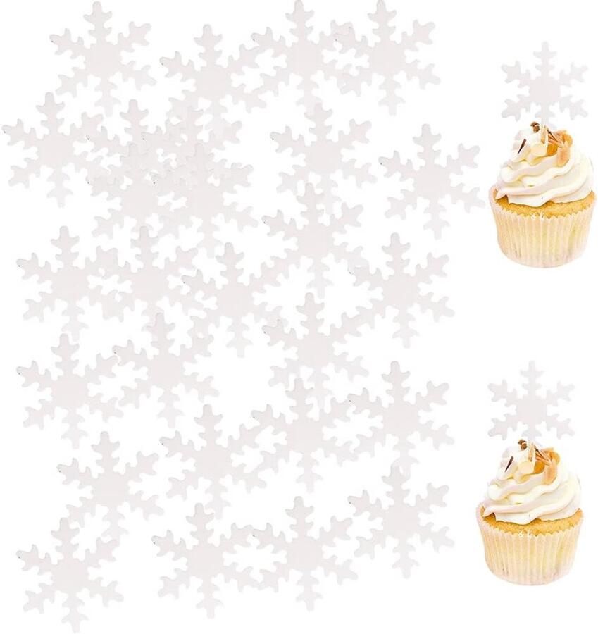 Eetbare sneeuwvlokken voor taartdecoratie 50 stuks eetbare cupcake-toppers witte sneeuwvlokken eetpapier voor bruiloft verjaardag jubileum winter thema taartdecoratie