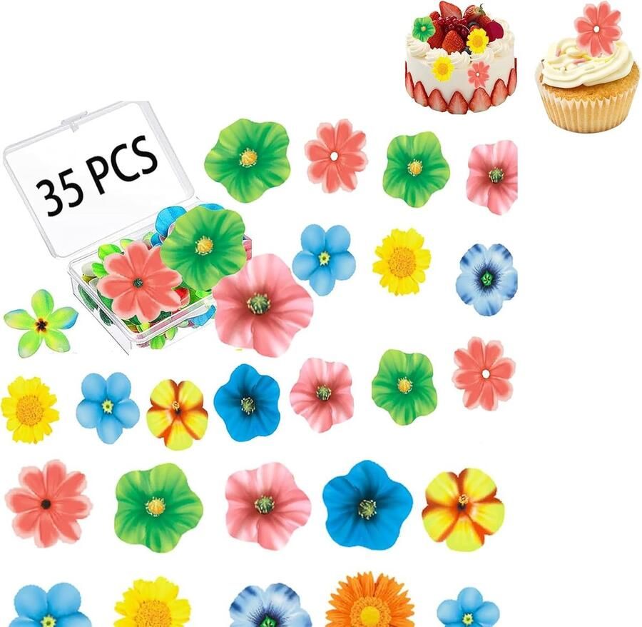 Eetbare Taart Decoraties Bloemen Cupcake-topper Taartdecoratie voor Bruiloft Eetbare Bloemdessertdecoratie Geschikt voor Feestfeest Bruidstaartdessert