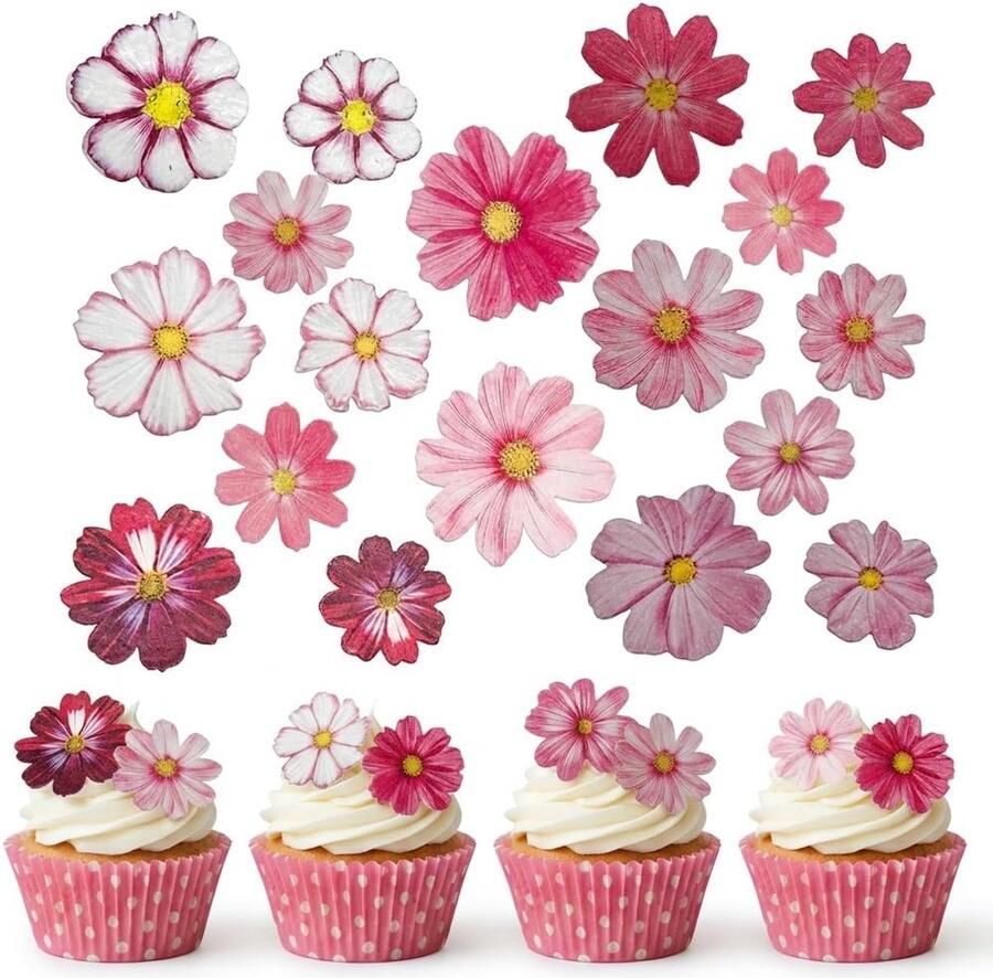 Eetbare taartdecoratie Eetbare bloemen voor taart Roze en wit Eetbaar papier Taartdecoratie Voor bruiloft verjaardag babyshower