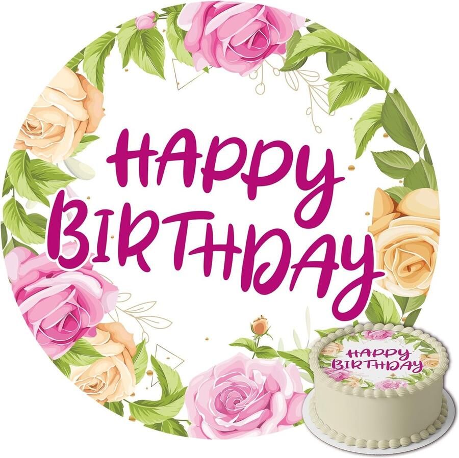 Eetbare Taartdecoratie Verjaardag Happy Birthday Verjaardag Decoratie Eetbare Overlay Taart Decoratie Rond 20 cm Taartdecoratie Eetbaar Cake Birthday Decoration