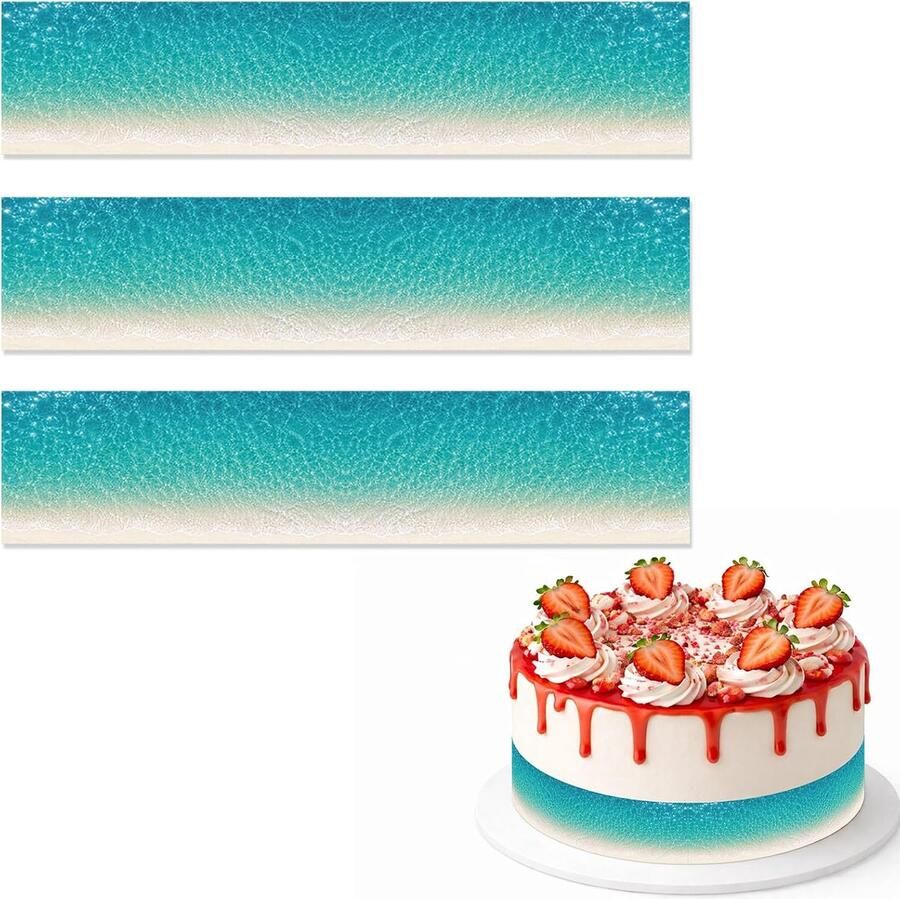 Eetbare Taartrand Decoraties 28x6 2cm Voorgesneden Eetbare Wafel Papier Zomer Oceaan Feest Taartstroken voor Verjaardag Strand Thema Feest Bedankjes Decoratie Benodigdheden