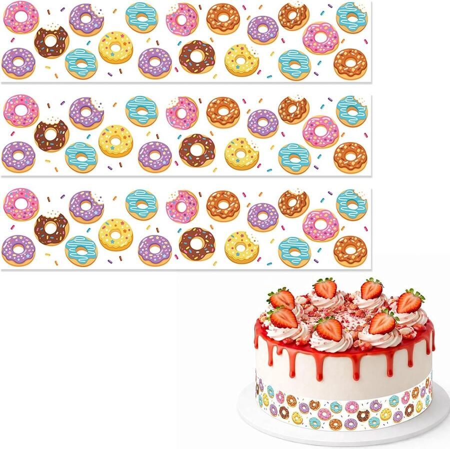 Eetbare Taartranden met Donutmotief 28x6 2cm Voorgesneden Rijstpapieren Taartranden met Donutafbeeldingen voor Verjaardagen Creatieve Feestdecoraties