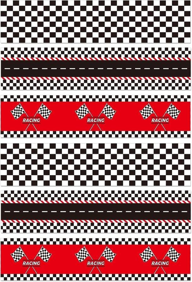 Eetbare Taartranden met Racethema 28x6 2cm Voorgesneden Rijstpapier Zwart-Wit Geblokt Eetbare Taartranddecoratie voor Feestjes (3 Stijlen)