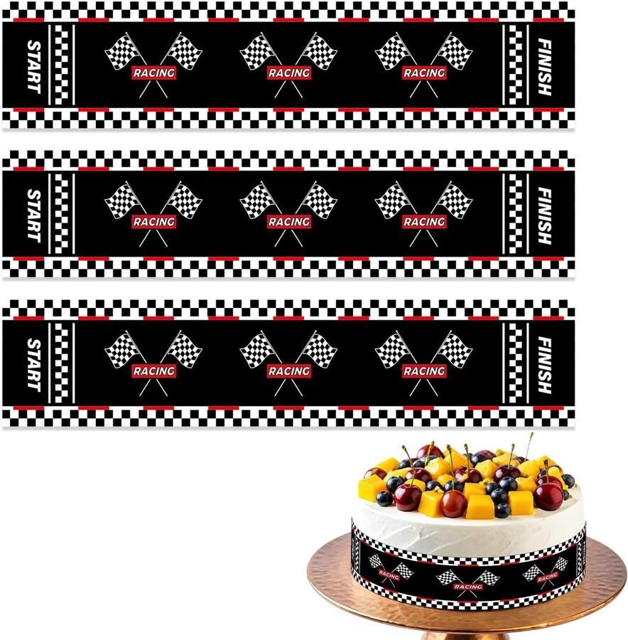 Eetbare Taartrandstrips 28x6 2cm Voorgeknipt Zwart Wit Ruitjespapier Taartwikkel voor Verjaardag Race Thema Feest Decoratie Benodigdheden