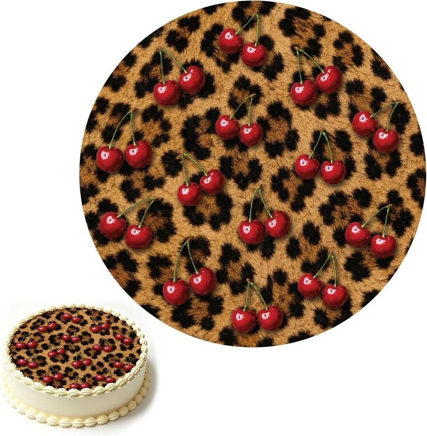 Eetbare Taarttopper met Luipaard- en Kersenprint 14cm Voorgesneden met Kleurverloop Cheetahprint Wild Dierenthema Decoratie voor Taarten Van 14cm en Groter