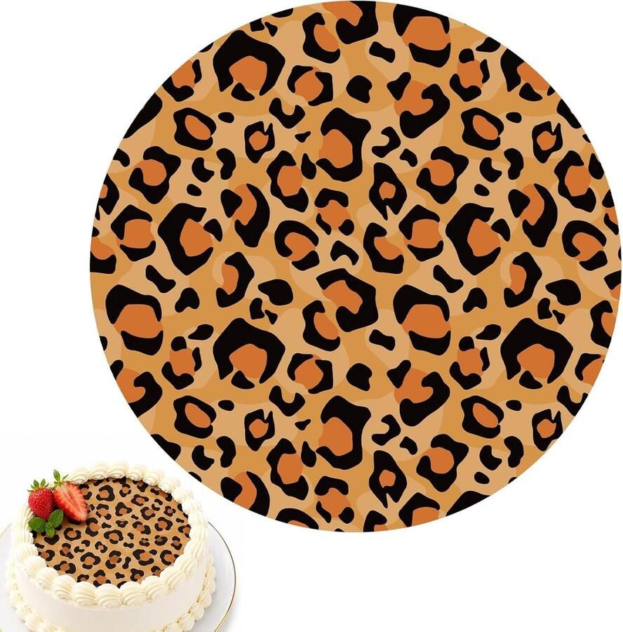 Eetbare Taarttopper met Luipaardprint 14cm Voorgesneden Ronde Taartdecoratie Van Rijstpapier met Cheetahprint voor Taarten Van 14cm en Groter Perfect voor Verjaardagsfeestjes