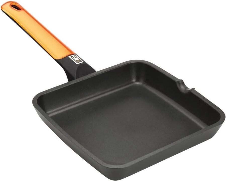 Efficiënte platte grillpan gegoten aluminium oranje 22 cm