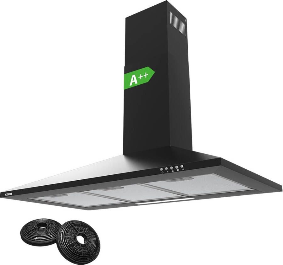 Efficiënte Wandafzuigkap met 370 m³ h Vermogen en LED Verlichting 90 cm Aluminium Vetfilter