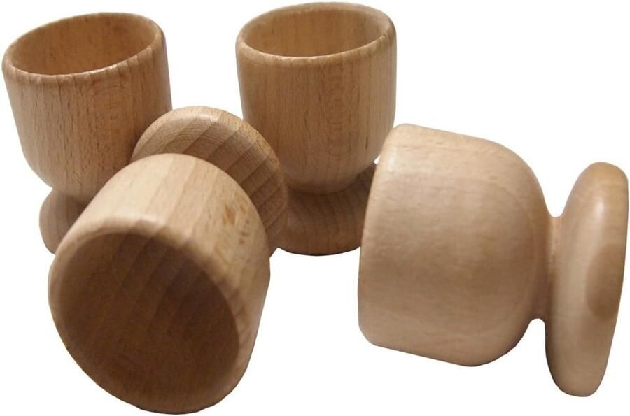 Efo Houten Eierdopjes Gekookte Eierhouder Paasdecor Kunst en Ambacht DIY Onafgewerkt Hout Paasgeschenk Eierdopje Set van 4