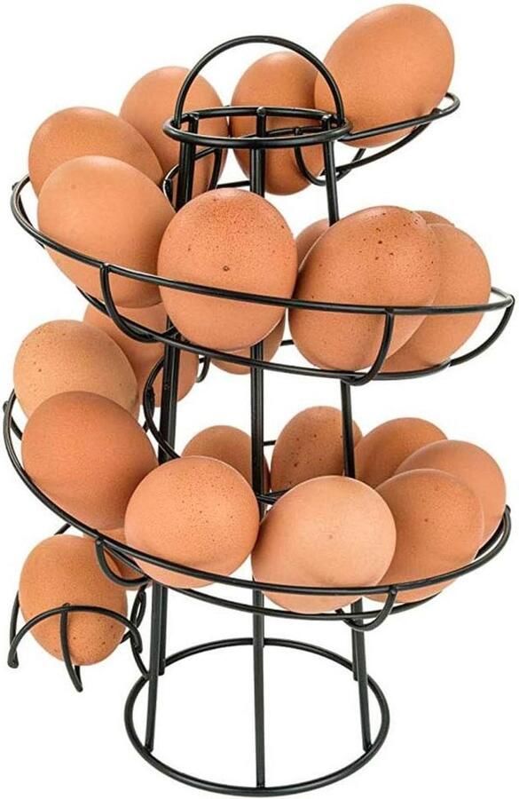 Egg Storage Organizer Spiral Egg Dispenser Rack Display voor Keuken (Zwart)