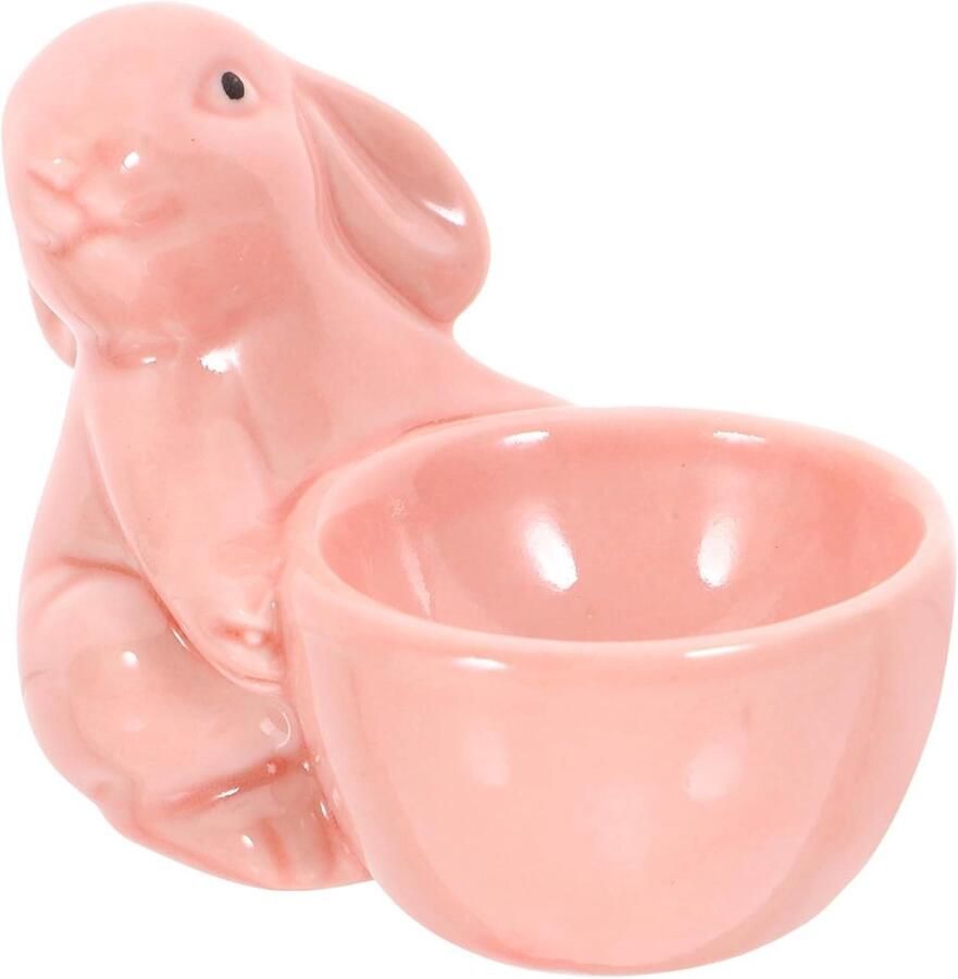 Ei Cup Houder Konijn Decoratie Tafel Decoratie Keramiek Figuur 8.5x7x5cm Roze