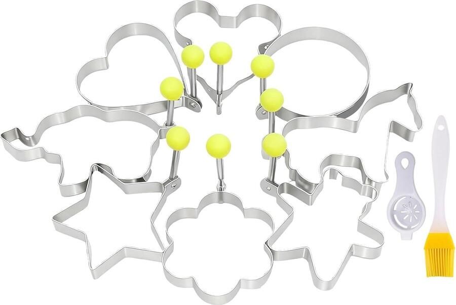 Ei Frituur Vormen Keuken Gadget Ontbijt Maken 8 Verschillende Vormen Set van 8 stuks Zilverkleurig