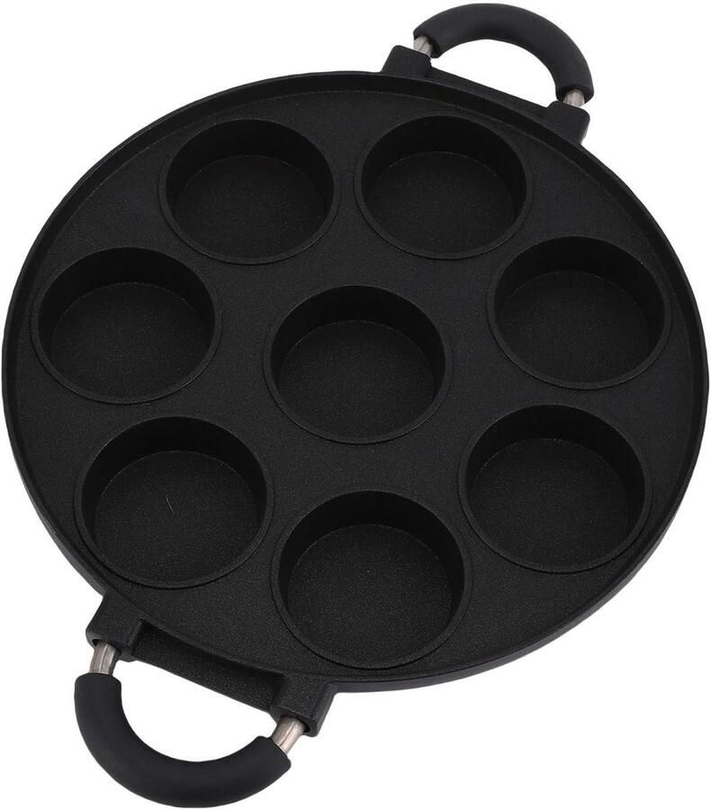 Ei Koekenpan Pannenkoek Pan Ontbijt Bereiden 8 Gaten Ontwerp Niet Gespecificeerd Zwart